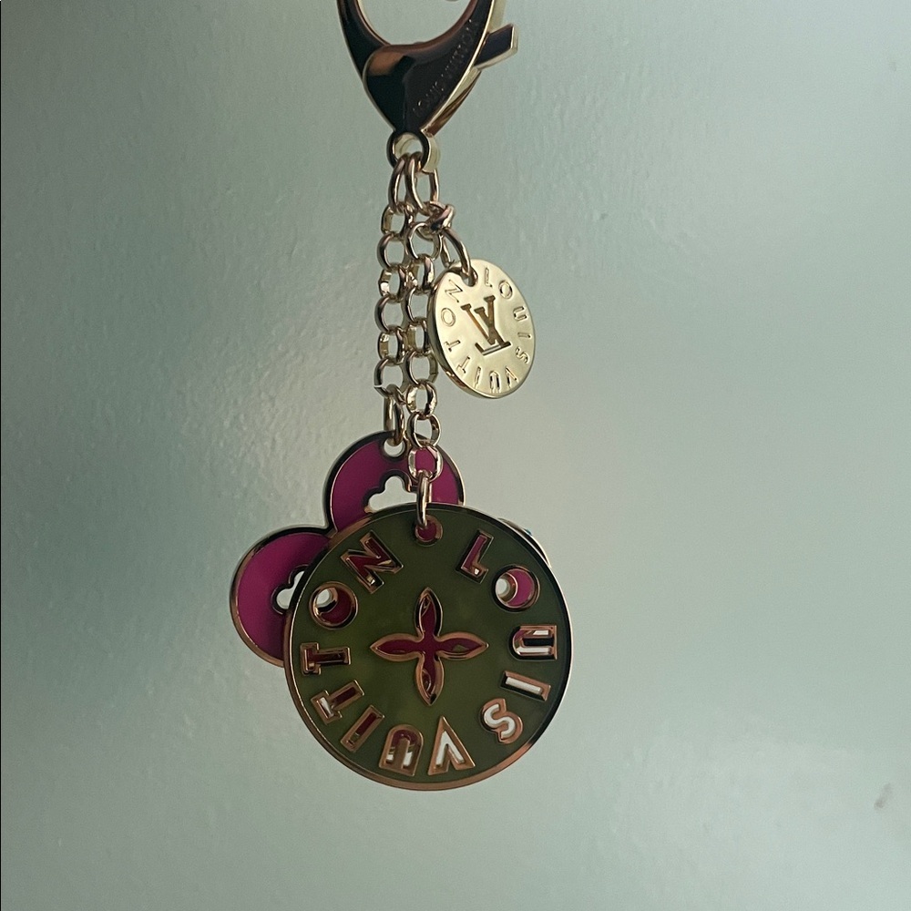 Louis Vuitton Gold tone monogram Pink Charm Keychain minimal wear fair condition